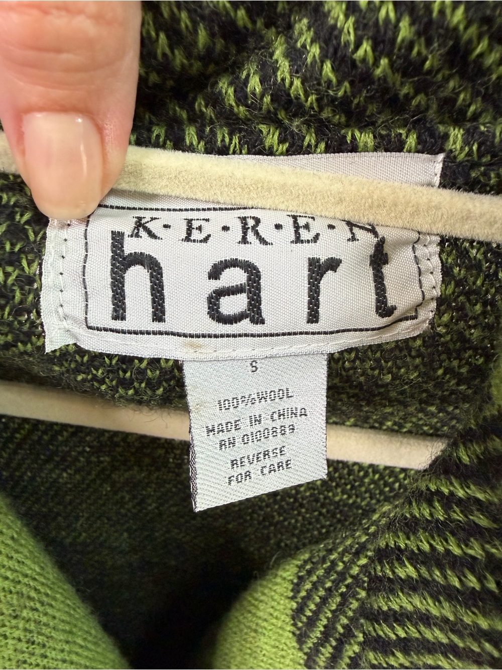 Vintage Keren Hart 100% Wool Green Buffalo Plaid l Double-Breasted Peacoat - S - Picture 8 of 8